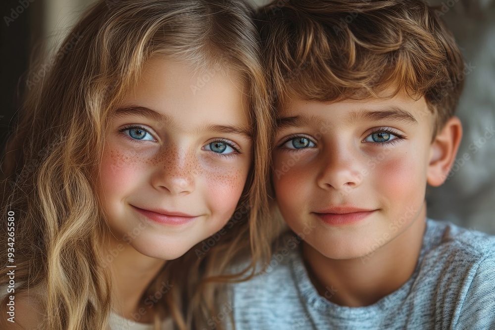 close up portrait of cheerful little girl and boy, Generative AI close up portrait of cheerful little girl and boy, Generative AI