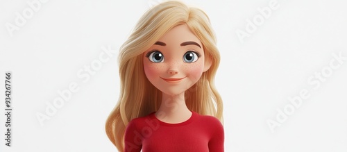 Charming 3D cartoon girl with blonde hair on a white backdrop