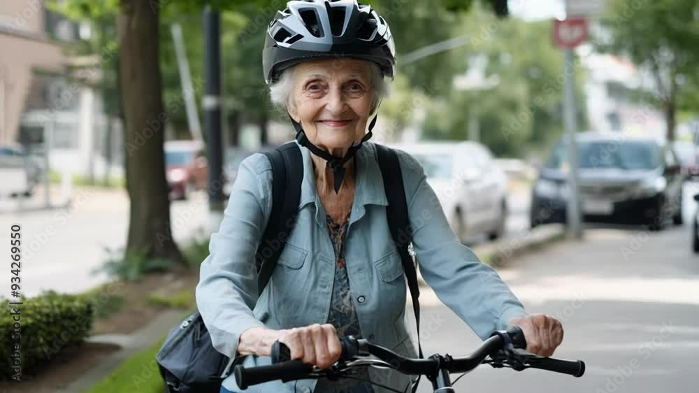 An elderly woman rides her bicycle in a park, wearing a safety helmet and enjoying the warm weather. This activity showcases her active lifestyle and love for cycling. An elderly woman rides her bicycle in a park, wearing a safety helmet and enjoying the warm weather. This activity showcases her active lifestyle and love for cycling.
