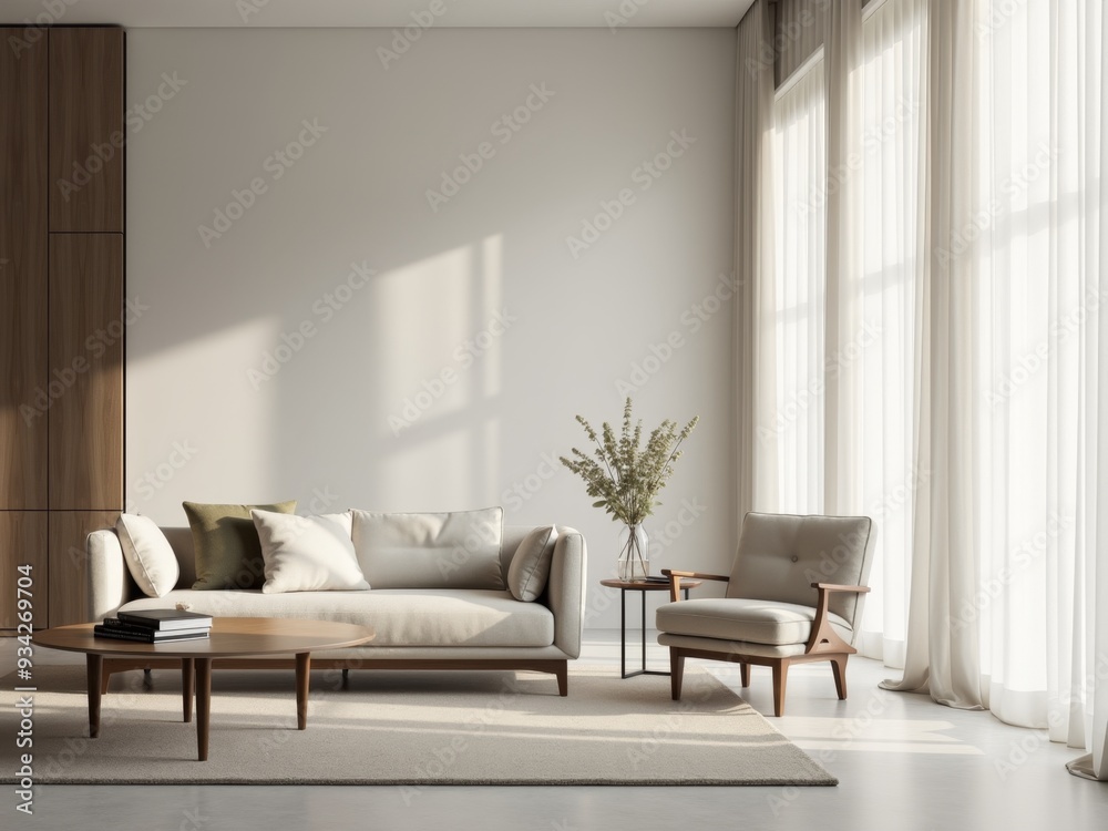 Serene Minimalist Interior with Soft Natural Light in 4:3 Aspect Ratio Serene Minimalist Interior with Soft Natural Light in 4:3 Aspect Ratio