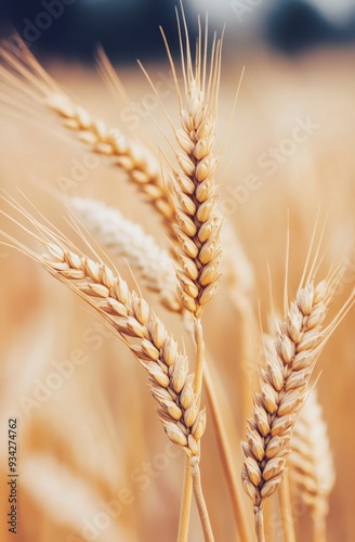 Close-up of golden wheat stalks in a sunlit field during late summer