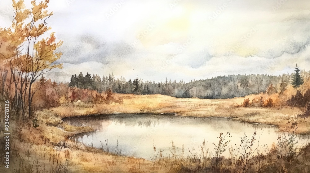 Obraz premium Watercolor depiction of a natural landscape