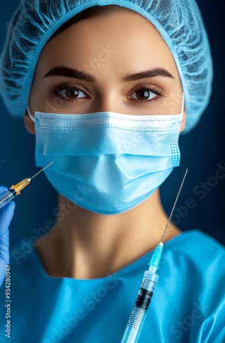 Medical professional holding syringes in a clinical setting during daytime