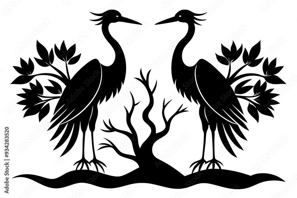 Fototapeta premium Heron Fantasy Moonscape - Surreal Vector Illustration