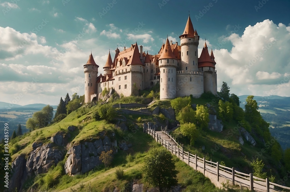 An old medieval castle on the mountain. An old medieval castle on the mountain.