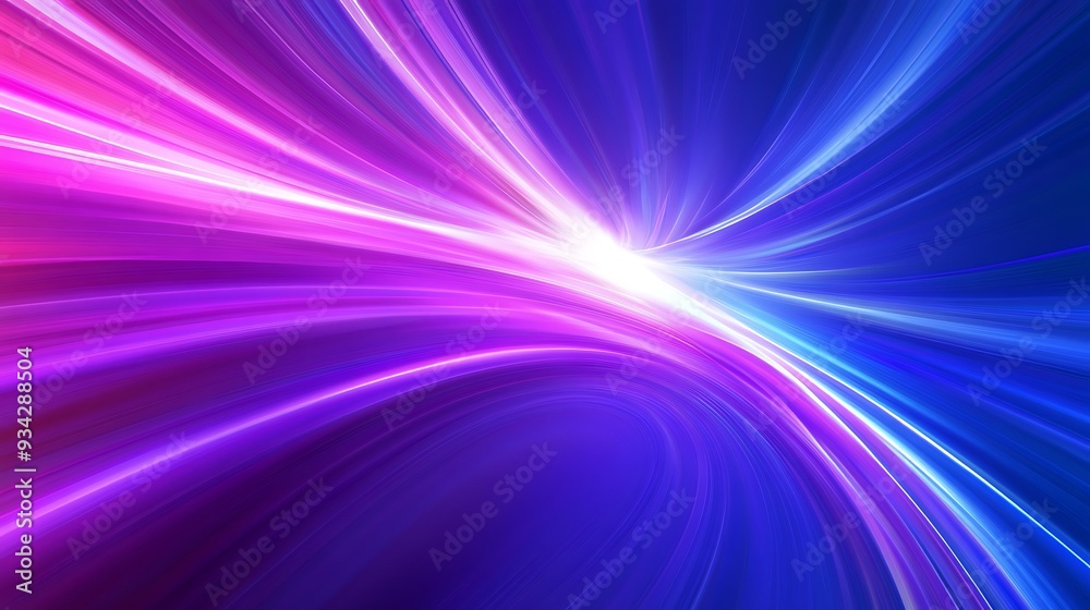 Fototapeta premium Abstract background with bright neon pink and blue light streaks converging into a white point.