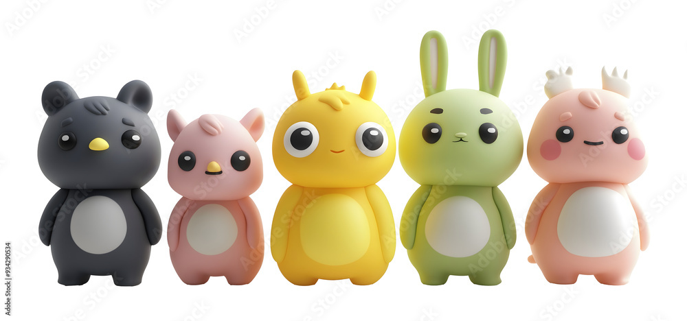cute animal toy figures in a row isolated png transparent background cute animal toy figures in a row isolated png transparent background