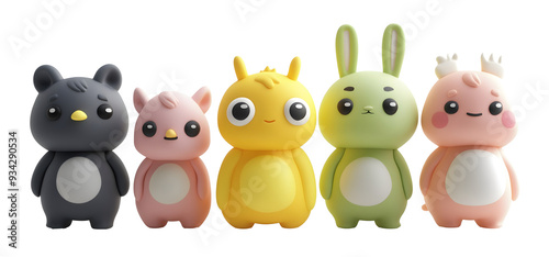 Fototapeta Naklejka Na Ścianę i Meble -  cute animal toy figures in a row isolated png transparent background