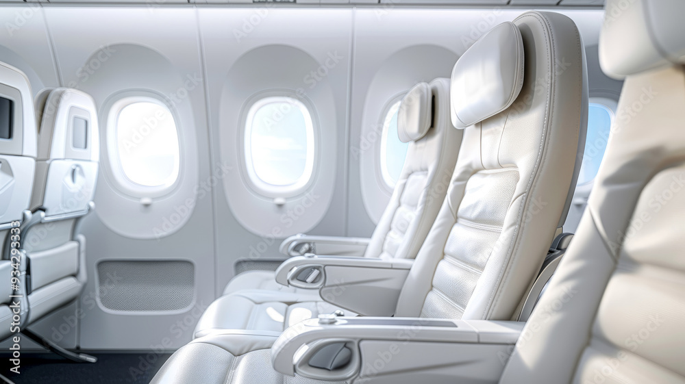Interior of a modern airplane with empty seats. Interior of a modern airplane with empty seats.