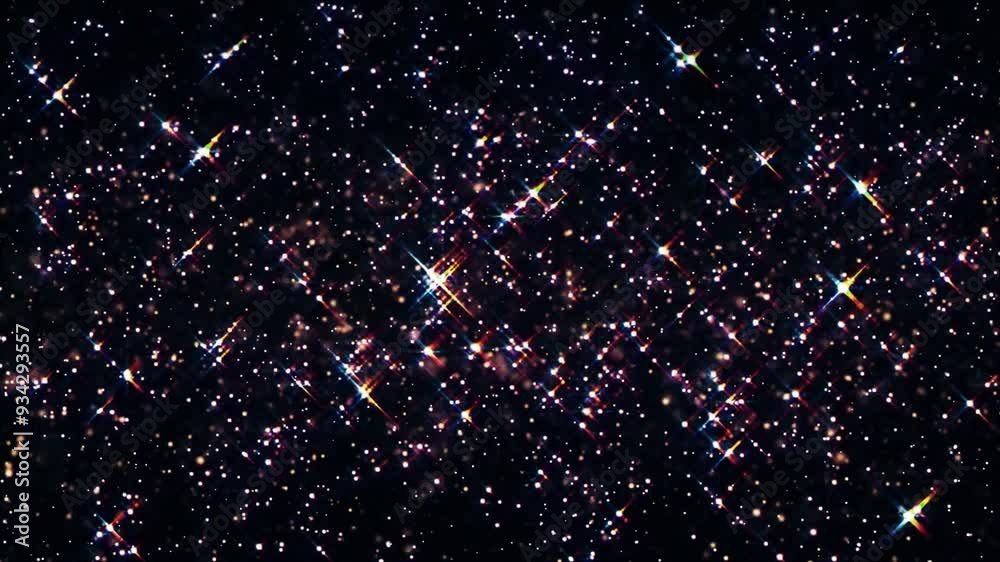 Many twinkling and shining chaotic stars, modern colorful background. Abstract shimmering festive background. Christmas New Year concept. 4k footage. 3D animation.