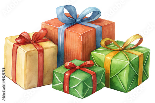 Festively wrapped gifts in various shapes and colors ready for celebration during a joyful holiday season at home isolated on transparent background