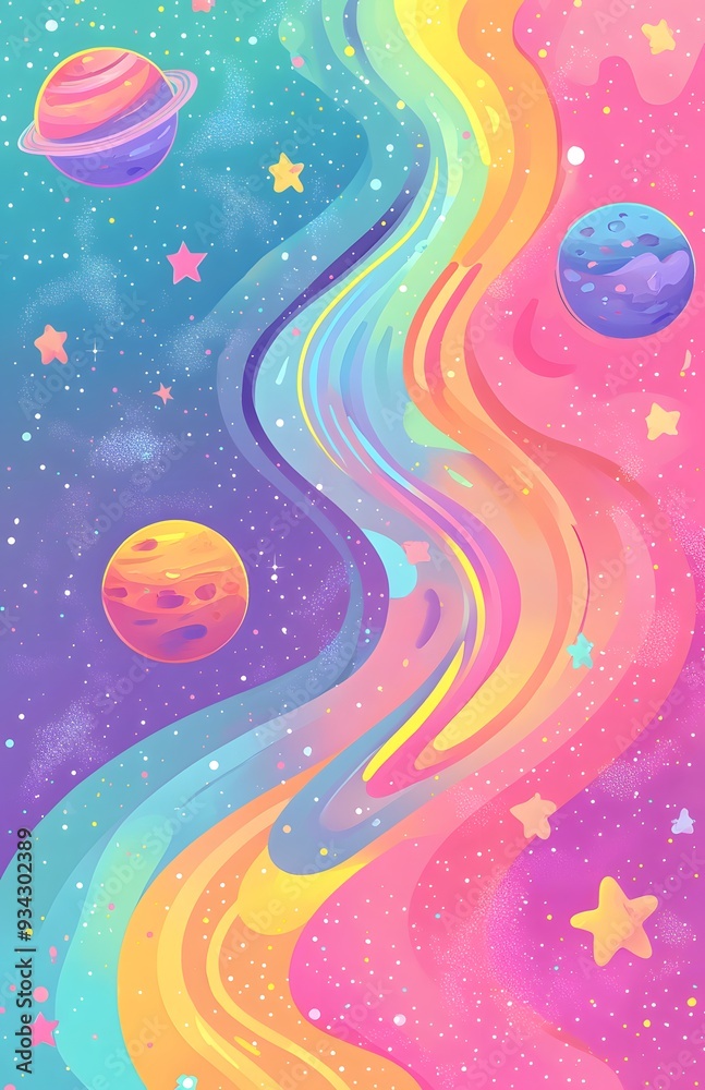 Fototapeta premium Rainbow Galaxy with Planets and Stars.