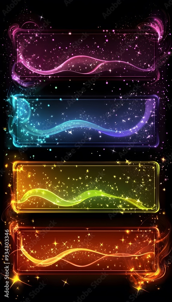 Obraz premium Glowing Neon Banners with Stars.