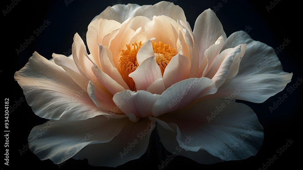 A close-up of a peach-colored flower, with soft, delicate petals that are curled and twisted, creating a sense of movement and energy. The petals are illuminated by a soft, warm light, and the image i A close-up of a peach-colored flower, with soft, delicate petals that are curled and twisted, creating a sense of movement and energy. The petals are illuminated by a soft, warm light, and the image i