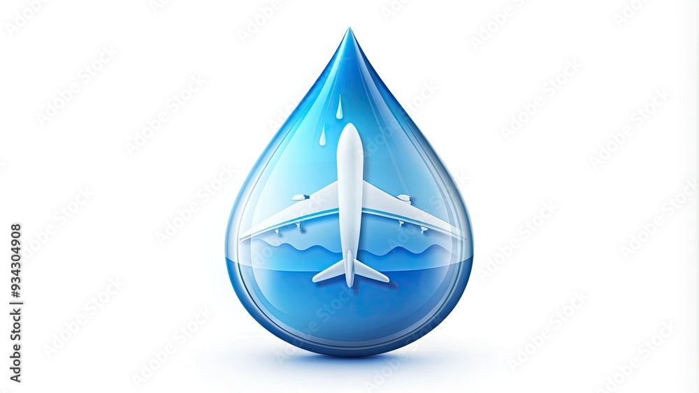 Stylish blue and white water droplet airplane icon isolated on a white background, symbolizing travel, vacation, and freedom, with a touch of modern simplicity. Stylish blue and white water droplet airplane icon isolated on a white background, symbolizing travel, vacation, and freedom, with a touch of modern simplicity.