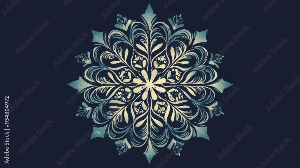 Single, stylized snowflake with a modern twist, flat , contemporary style, cool tones, unique design Single, stylized snowflake with a modern twist, flat , contemporary style, cool tones, unique design
