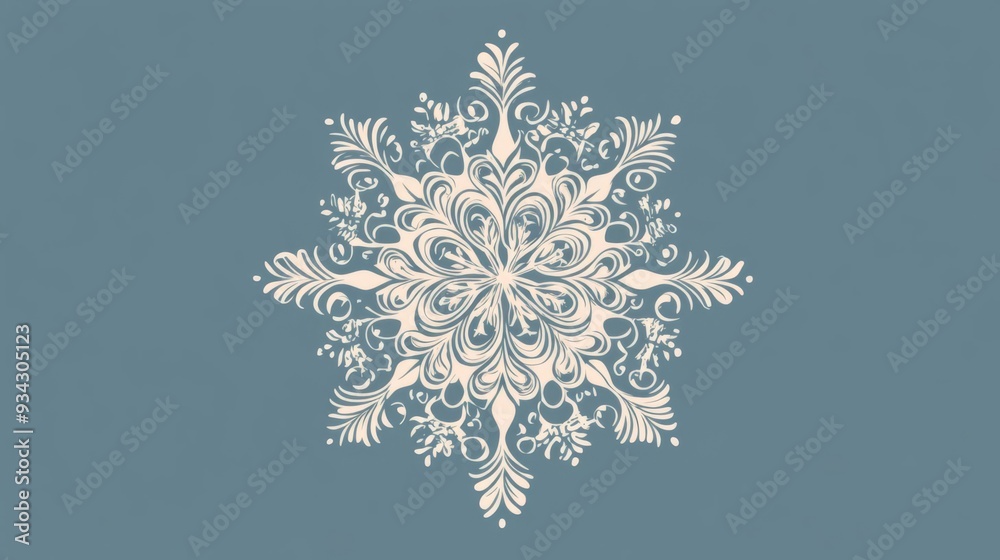 Ornate snowflake with elegant curves, flat , whimsical style, soft colors, intricate detailing Ornate snowflake with elegant curves, flat , whimsical style, soft colors, intricate detailing