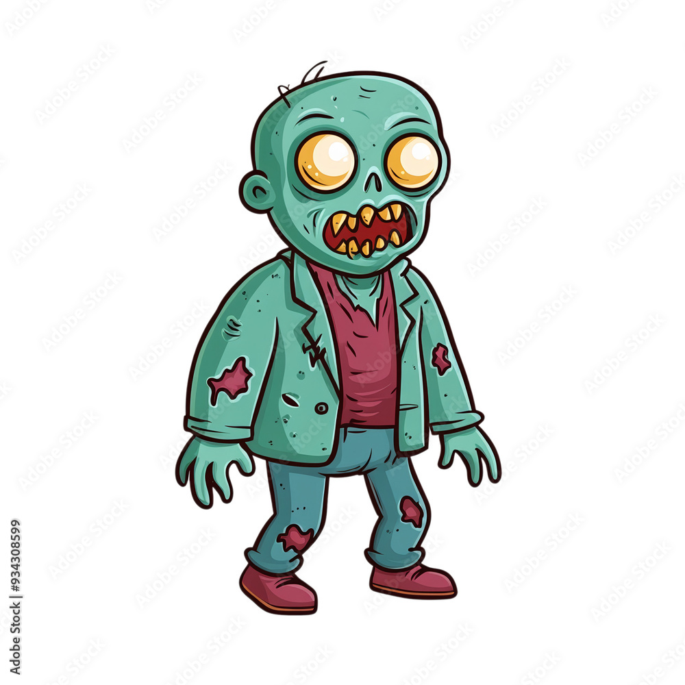 Cartoon zombie with torn clothes and a goofy walk looking friendly isolated on a transparent background Cartoon zombie with torn clothes and a goofy walk looking friendly isolated on a transparent background