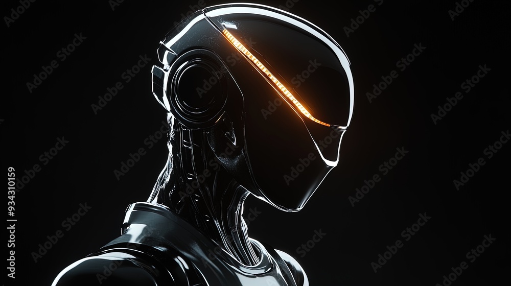Fototapeta premium Futuristic Cyborg Artwork: Striking Silhouette with LED Accents - Perfect Poster for Modern Sports Interiors and Cyberpunk Aesthetic