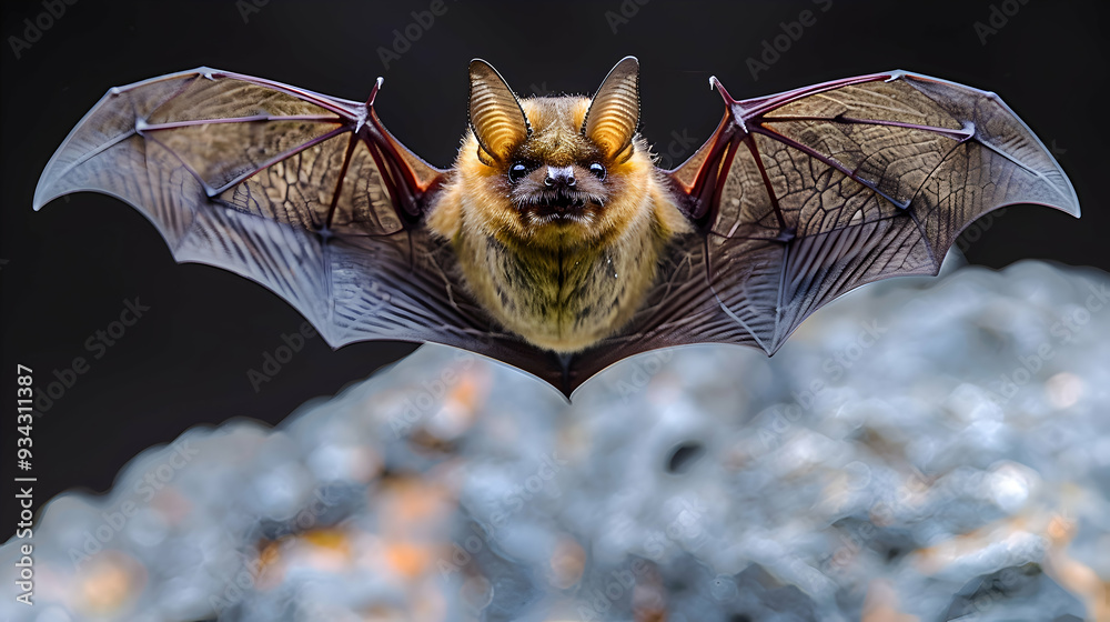 Obraz premium Amazon Bat flying through the night sky, its wings and body creating a dynamic scene