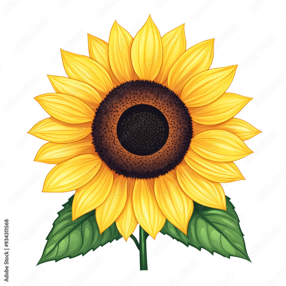 Fototapeta premium Radiant vector style sunflower with large golden petals and dark center isolated on transparent background