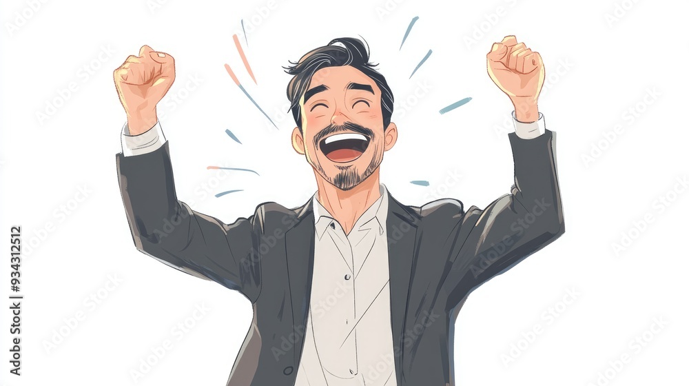 A businessman celebrating the successful completion of a team project with enthusiastic gestures A businessman celebrating the successful completion of a team project with enthusiastic gestures
