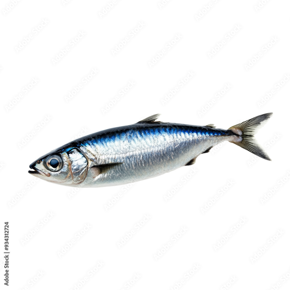Shimmering sardine fish with metallic silver and blue hues isolated on transparent background Shimmering sardine fish with metallic silver and blue hues isolated on transparent background