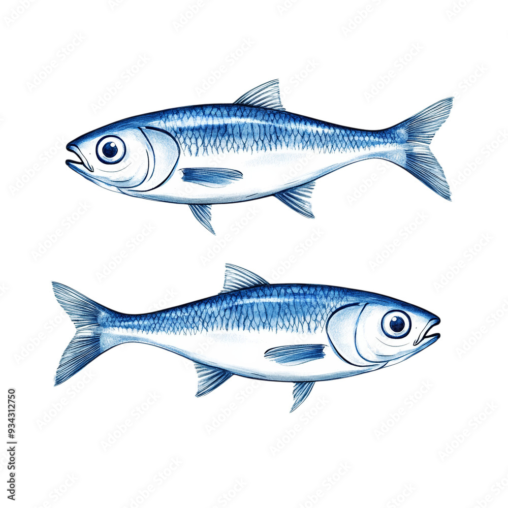 Fototapeta premium Shimmering sardine fish with metallic silver and blue hues isolated on transparent background 