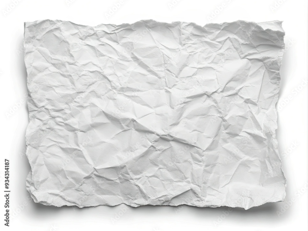 Torn and crumpled white paper with rough edges and curled corners, isolated on a clean white background, providing ample copy space for texts or designs. Torn and crumpled white paper with rough edges and curled corners, isolated on a clean white background, providing ample copy space for texts or designs.