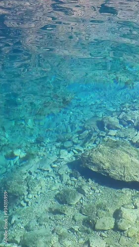 Macro view of ripples and little waves of transparent blue water of Adreatic Sea in Croatia photo