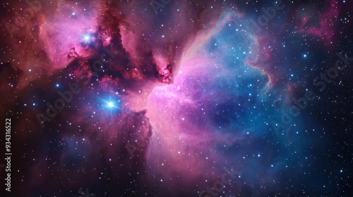 The Trifid Nebula with rich colors and swirling cosmic dust clouds, nebula background, space photography photo