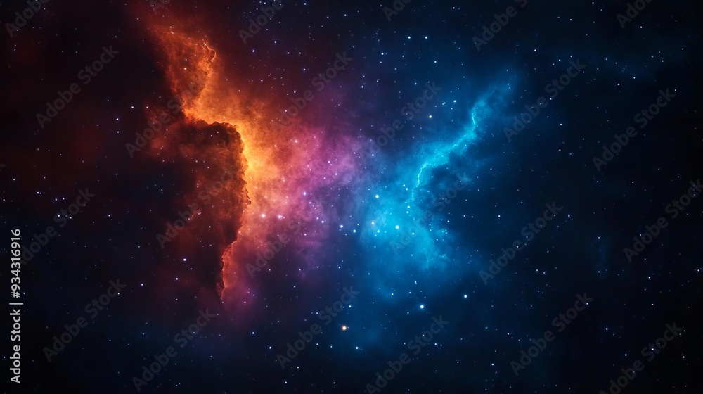 Obraz premium Vivid cosmic dust clouds illuminated by distant stars in deep space, space background, cosmic dust photography