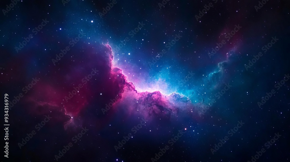 Naklejka premium Vivid cosmic dust clouds illuminated by distant stars in deep space, space background, cosmic dust photography