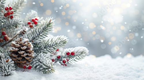 Wallpaper Mural red cherry and christmas tree pine leaves covered with snow on white background abstract greeting cards, banners, merry christmas, happy winter, new year eve , new year celebrations Torontodigital.ca