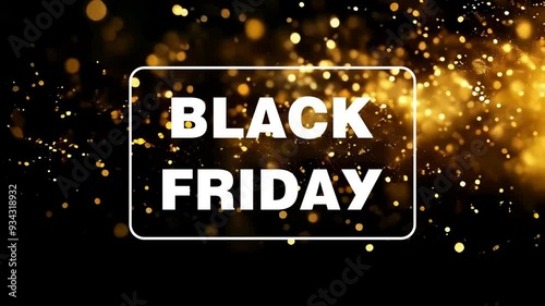 Black Friday Text Animation on Black Background with Golden Shiny Particles