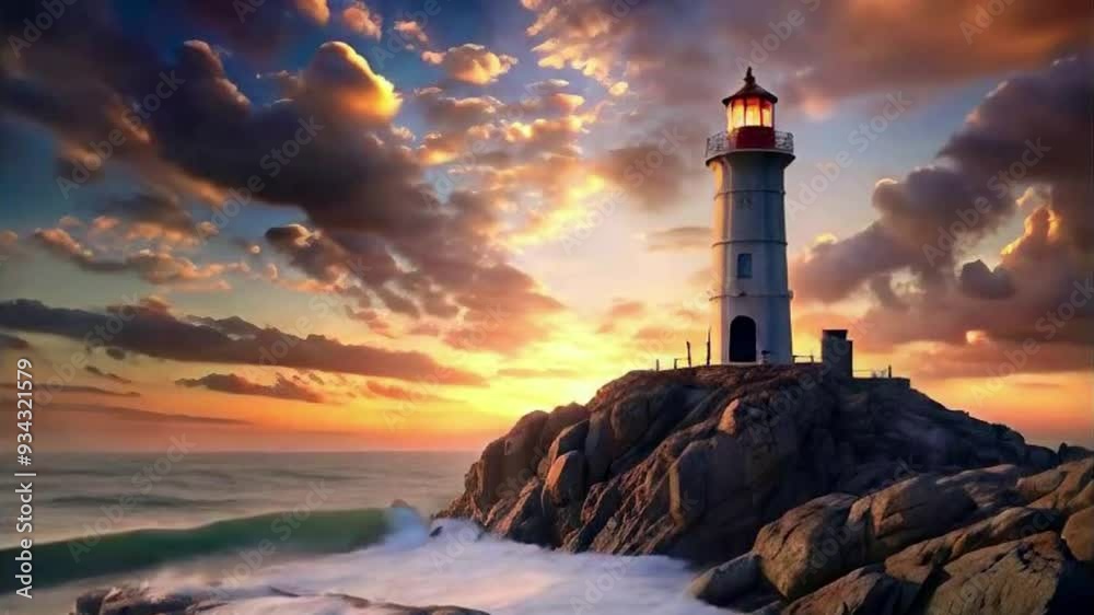 lighthouse at sunset with colorful lights HD resolution with hyper realistic 4K footage video Background.