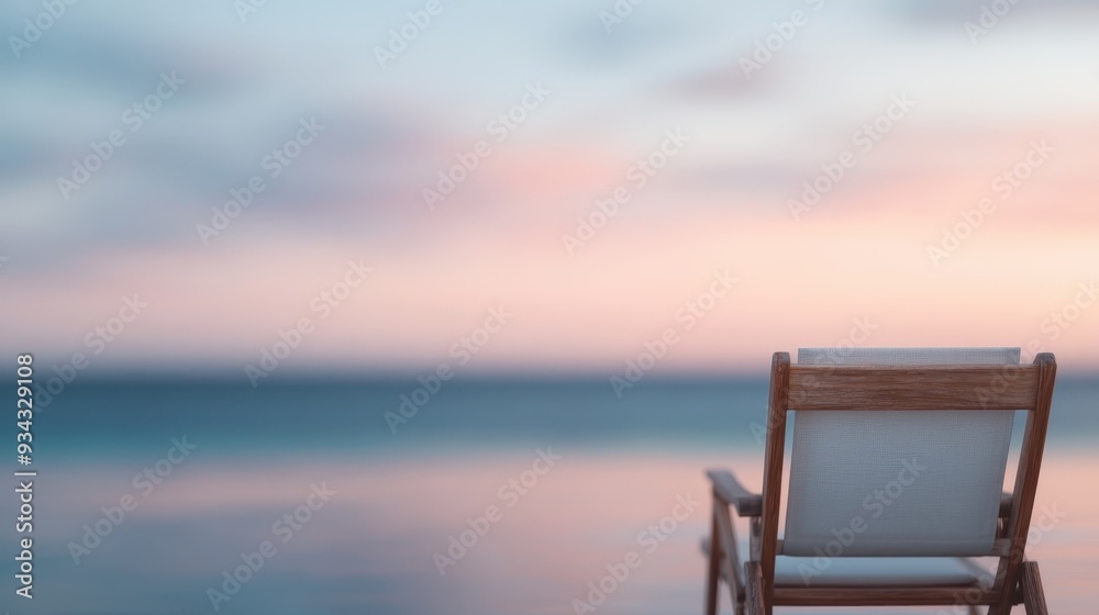 A serene image showing a single beach chair facing a tranquil body of water during a beautiful sunset, conveying a sense of peaceful solitude and relaxation by the beach. A serene image showing a single beach chair facing a tranquil body of water during a beautiful sunset, conveying a sense of peaceful solitude and relaxation by the beach.