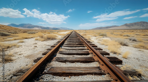 Rusty railroad track in the Western Desert, showcasing an abandoned train line.