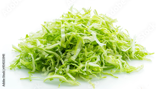 Pile of shredded fresh Chinese cabbage isolated on white, top view.