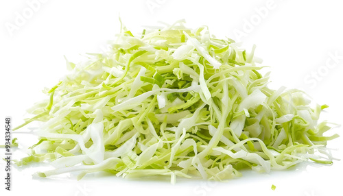 Pile of shredded fresh Chinese cabbage isolated on white, top view.