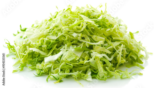 Pile of shredded fresh Chinese cabbage isolated on white, top view.