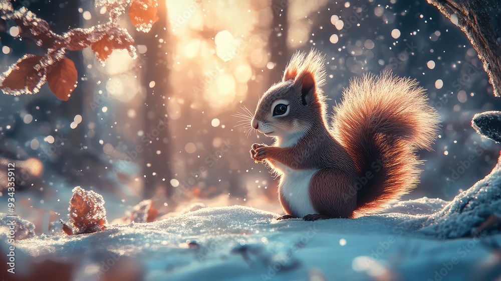 Enchanting Anime Winter Forest: Adorable Squirrel in Snowy Wonderland Enchanting Anime Winter Forest: Adorable Squirrel in Snowy Wonderland