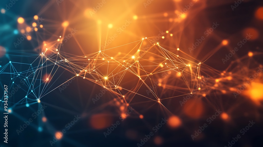 Obraz premium Abstract digital network with glowing lines and nodes, a modern concept for technology, connection, communication, and data.