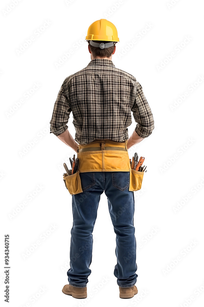 back view of male construction worker wearing a yellow hard hat isolated on transparent background back view of male construction worker wearing a yellow hard hat isolated on transparent background