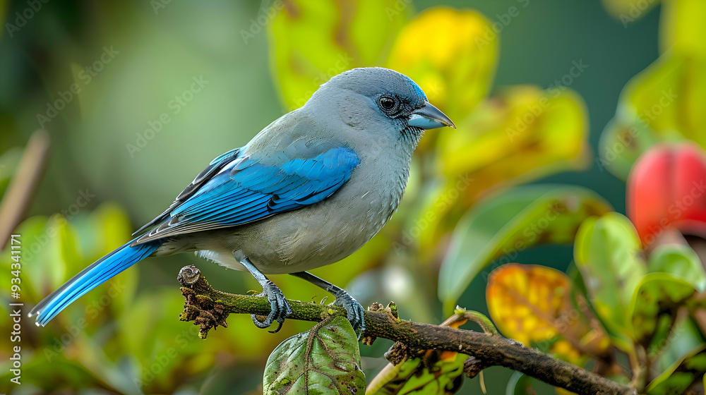 Amazon Blue-gray Tanager perched on a branch, its vibrant colors standing out against the green Amazon Blue-gray Tanager perched on a branch, its vibrant colors standing out against the green