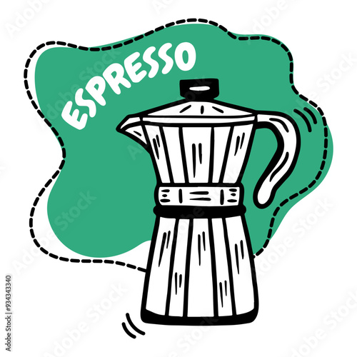 Abstract creative background with copy space for text and coffee lineart icon isolated on white. Handwriting lettering espresso. Vector template for nstagram stories for coffee shop, card, sticker. 