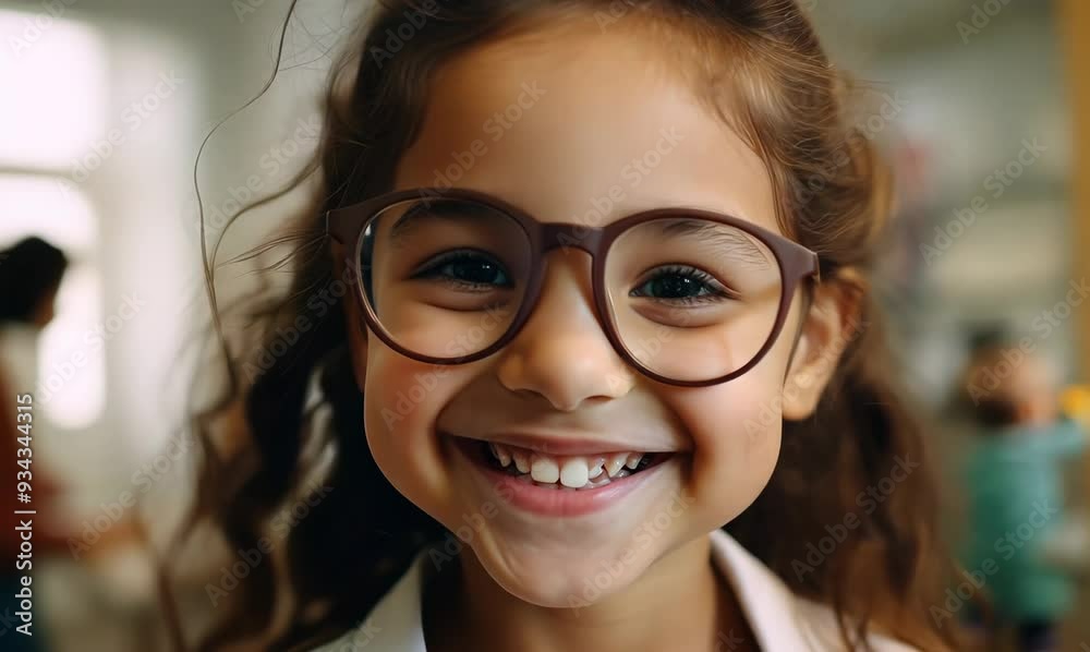 Portrait of smiling little girl in eyeglasses looking at camera Portrait of smiling little girl in eyeglasses looking at camera