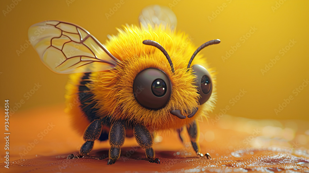 Fotografie Yellow Honeybee on background . Cute bee design