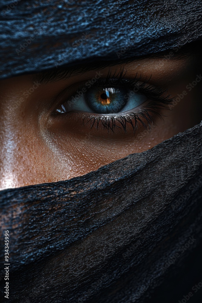 Someone is wearing a black veil over their eyes, creative portrait Someone is wearing a black veil over their eyes, creative portrait