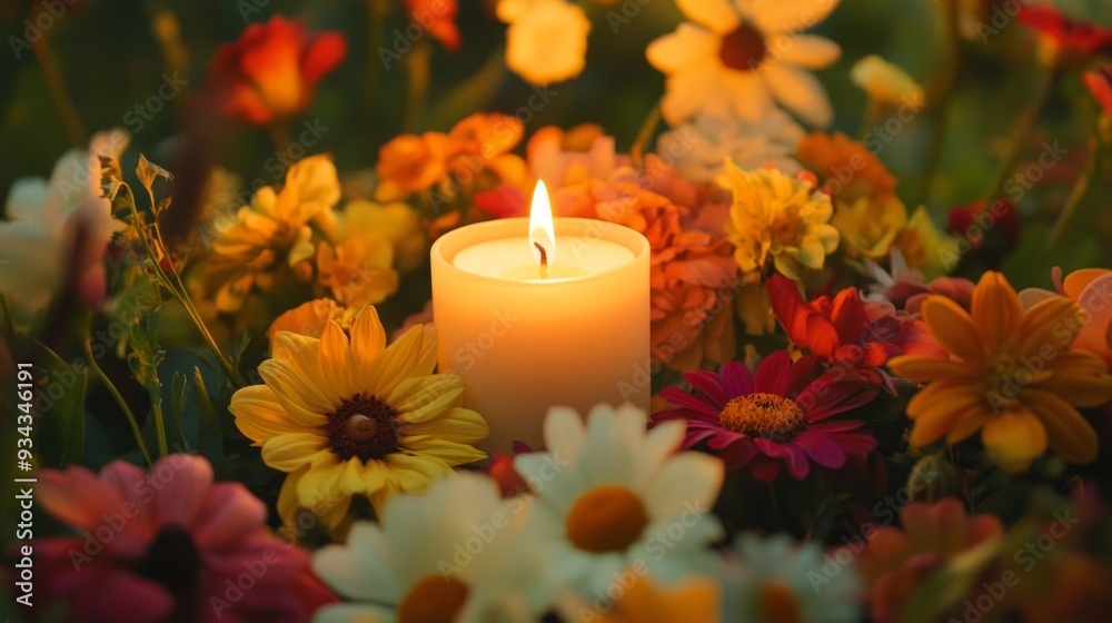 Candle Nestled Among Flowers Candle Nestled Among Flowers